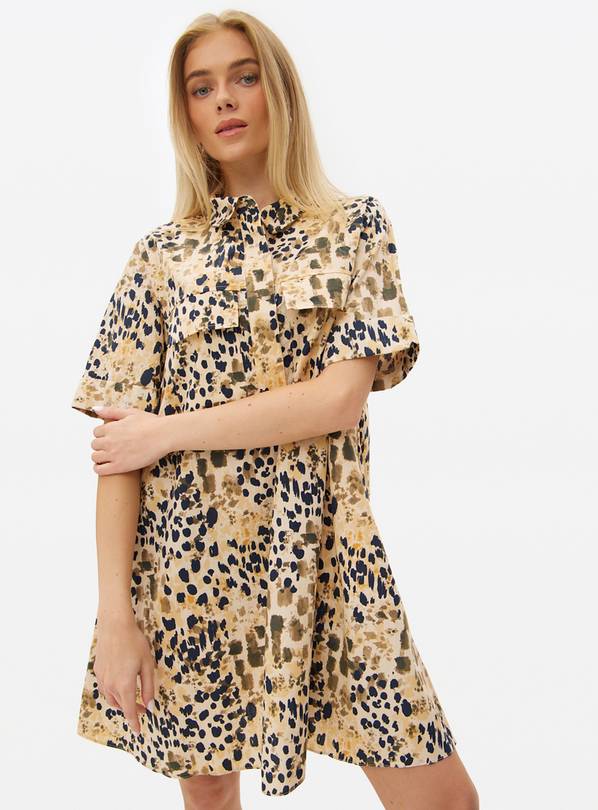Brown Printed Popover Shirt Dress 12